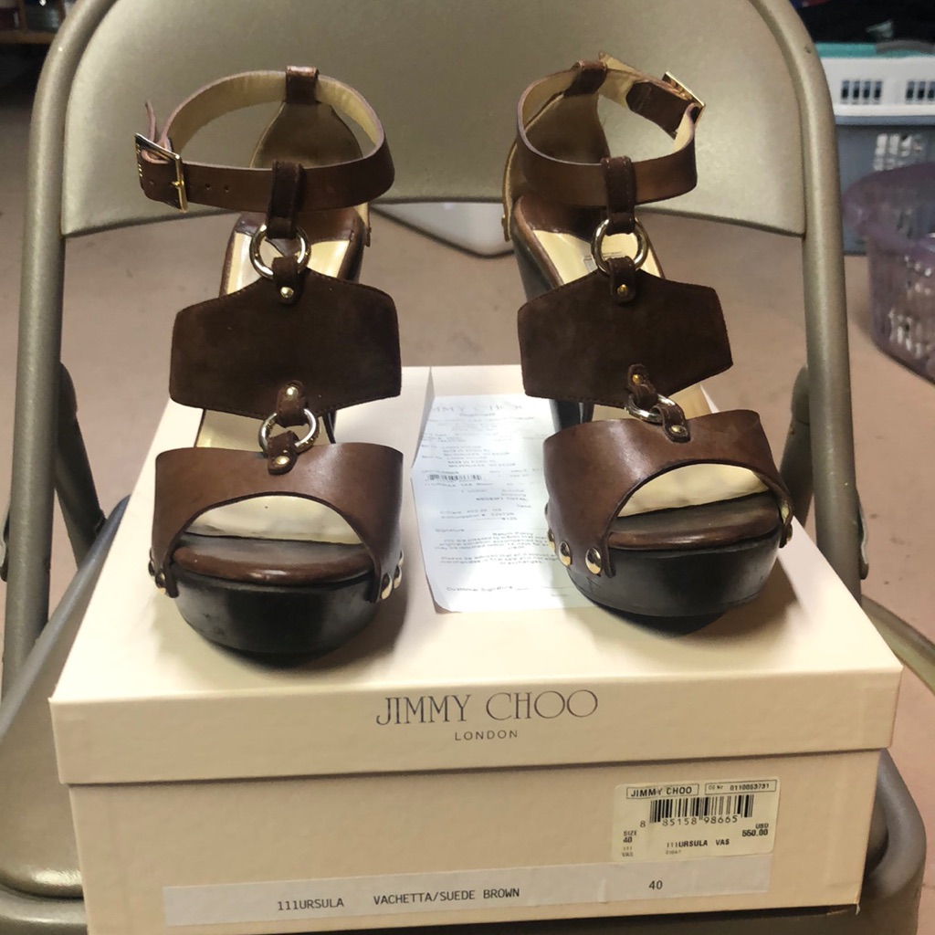 Jimmy Choo Vachetta/Suede Brown Sandals